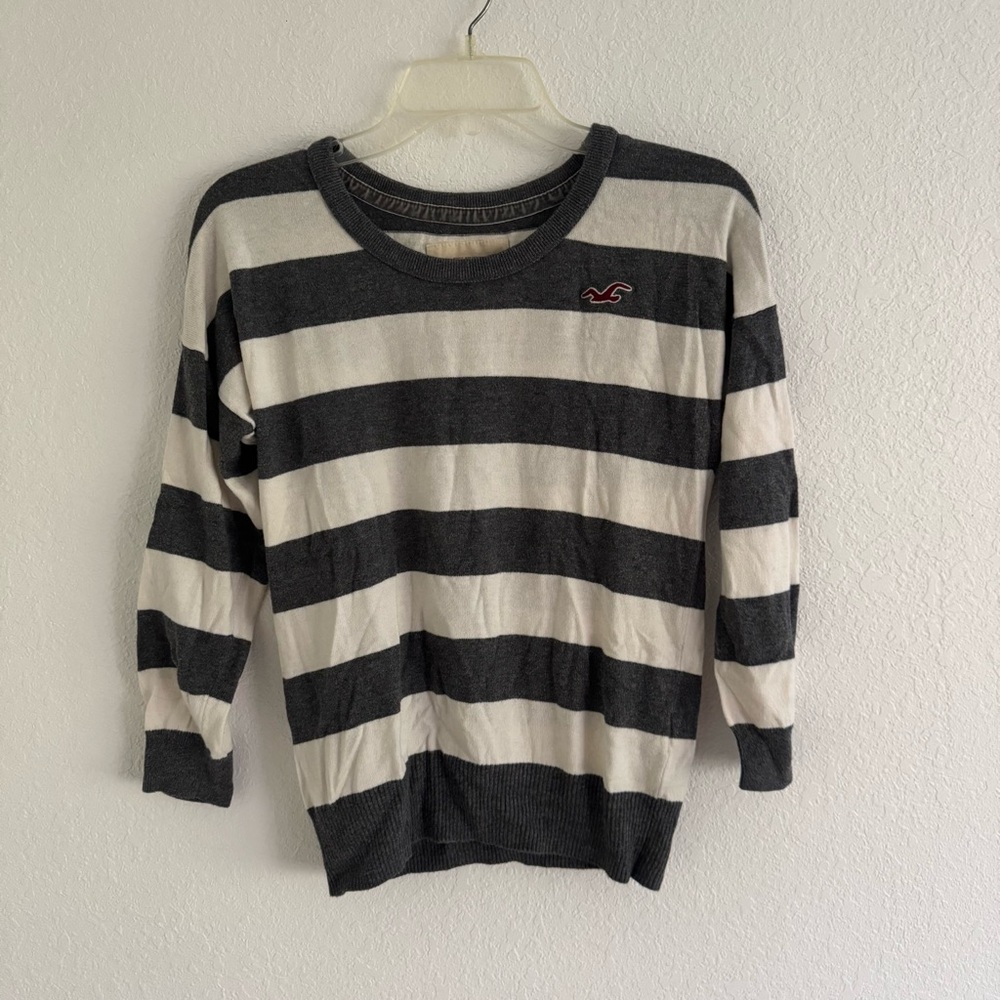 Hollister grey and White Striped Sweatshirt